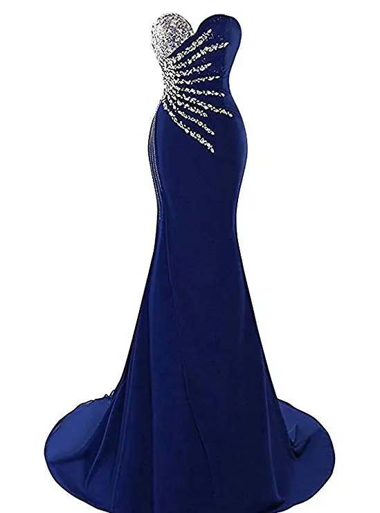 

2019 Women's Beaded Chiffon Long Prom Dress Strapless Mermaid Evening Dresses Formal Abiye Gece Elbisesi