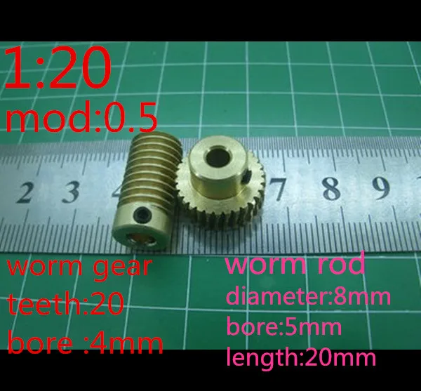 1 Set 0.5M 20Teeths worm gear+Rod reduction ratio 120 worm rod