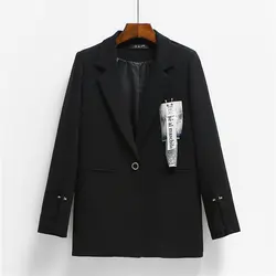 Высокое качество Женская мода 2018 новая Корейская версия свободного похудения одна кнопка Сплит с длинными рукавами костюм куртка