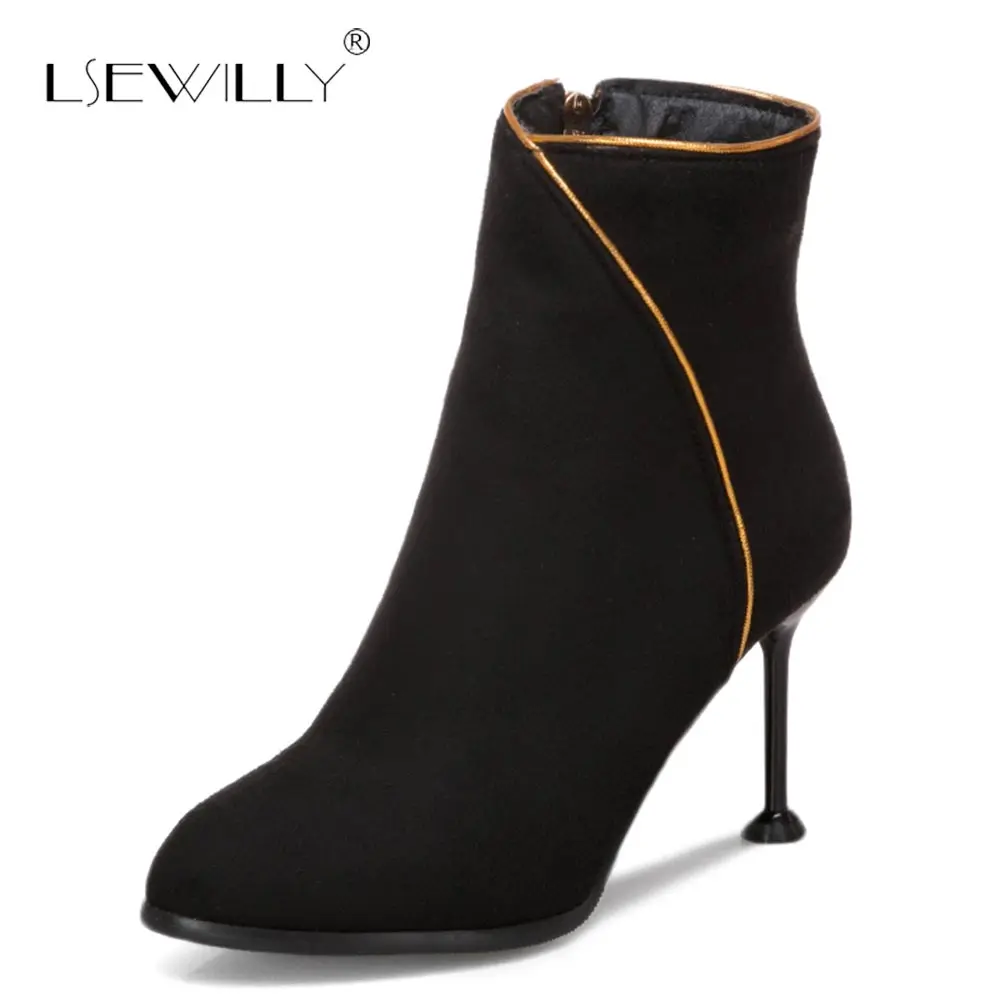 

Lsewilly Ankle Boots For Women Thin High Heels Female Pointed Toe Shoes Woman Zipper Short Boot Casual Ladies Footwear S486