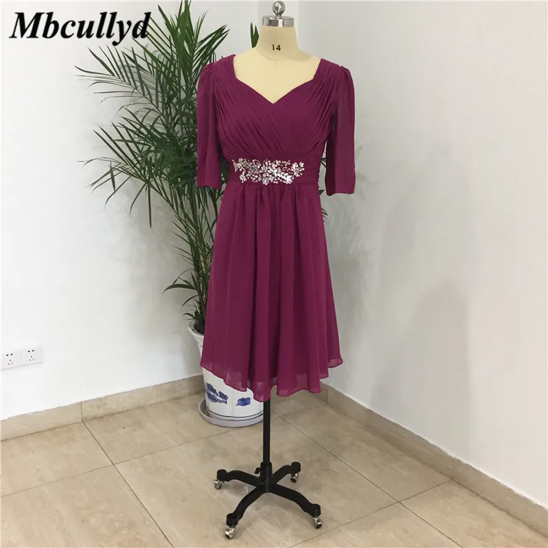 

Mbcullyd Mother Of The Bride Dresses 2019 Knee Length Elegant A Line Chiffon Cheap Plus Size Prom Gown Short Wedding Party Dress