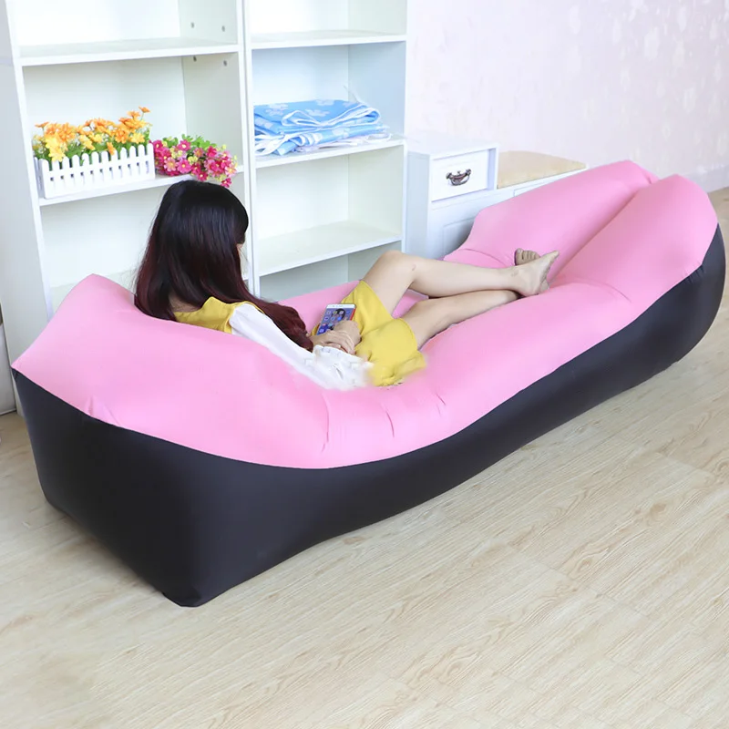 Открытый свет спальный мешок Водонепроницаемый пневмоподушка ленивый диван кемпинга надувная кровать для взрослых стул для пляжного отдыха быстро складной - Цвет: Розовый