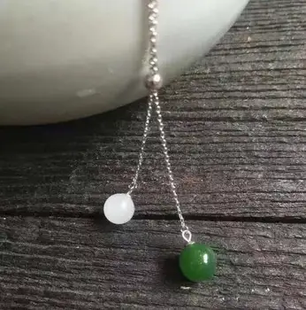 

free shipping >>>>noble jewelry Natural green white jade 11-12mm Pendant chain 925 silver