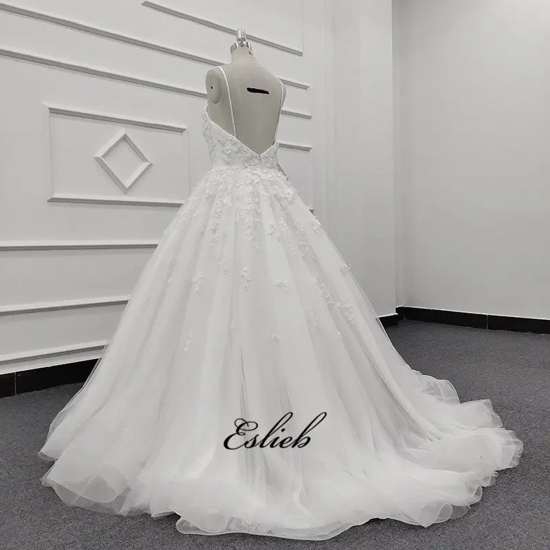2019 Eslieb SJ045 длинное белое торжественное кружевное платье на бретельках цвета слоновой кости без рукавов Милое Свадебное платье бальное