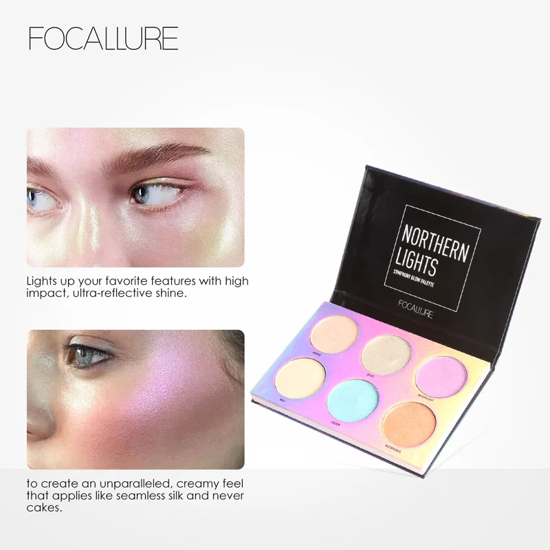 

Focallure Northern Light Glow Kit Palette Highlighter 6 Colors Makeup Contour Powder Palette Shimmer Face Illuminators Maquiagem