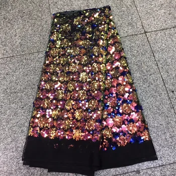 

NEW African Lace Fabric, French Sequins Net Lace Noble Gold Sequins Fabrics High Quality African Black Tulle Sequins Lace Fabric