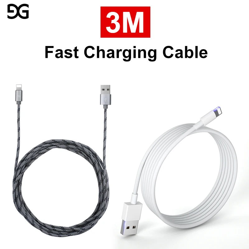 

3M USB Cable For Lightning Cable 2.1A Fast Charger Charging Cable For iPhone Xs Max Xr X 8 7 6 Plus 6s 5 s Plus Cables For iPad