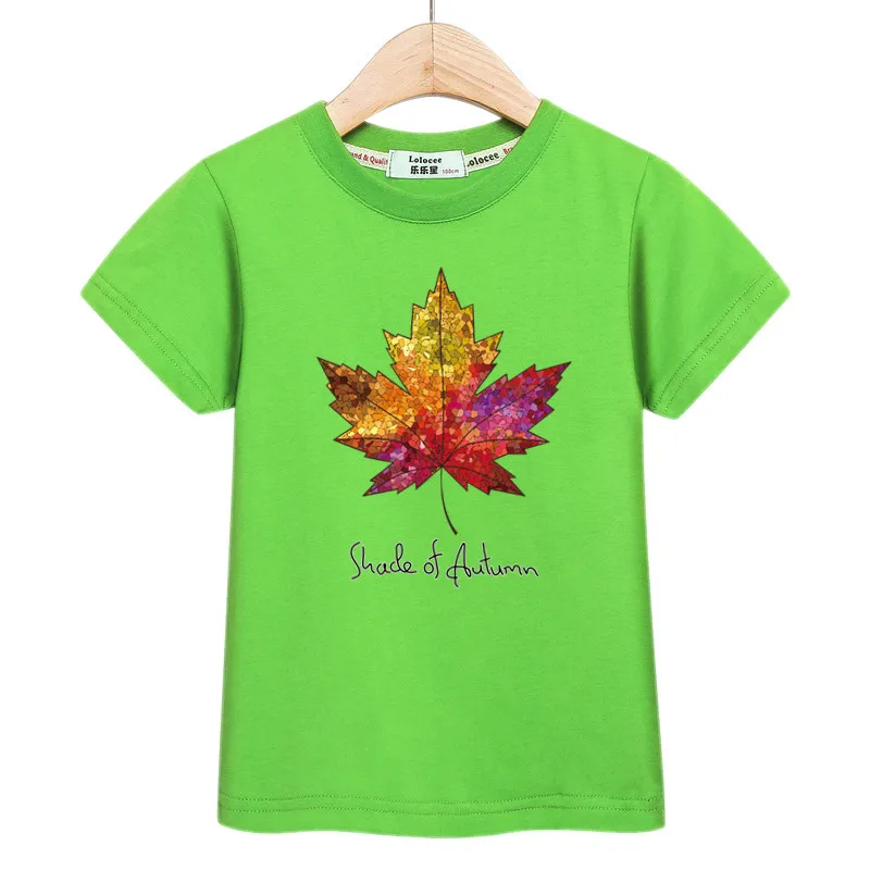 Модная детская футболка для маленьких мальчиков Канада красного цвета с принтом кленовых листьев Топы Длинные рукава повседневная детская одежда из хлопка забавные lemon велосипед футболки для девочек, для малышей - Цвет: Green2