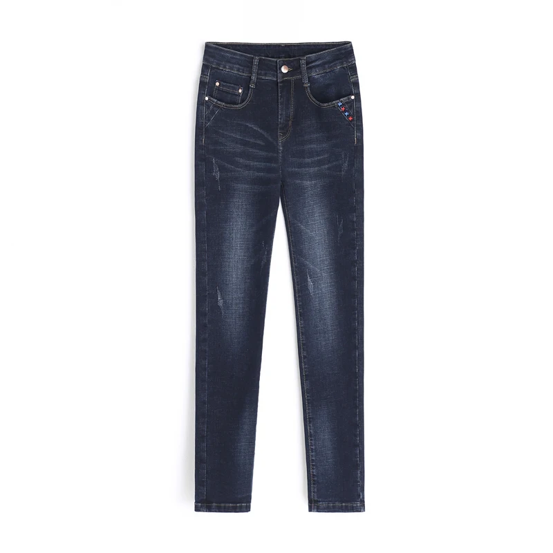

High Elastic Jeans Women Mom Jeans High Waist Jeans Woman Stretch Jeans Female Washed Blue Denim Skinny Straight Pants
