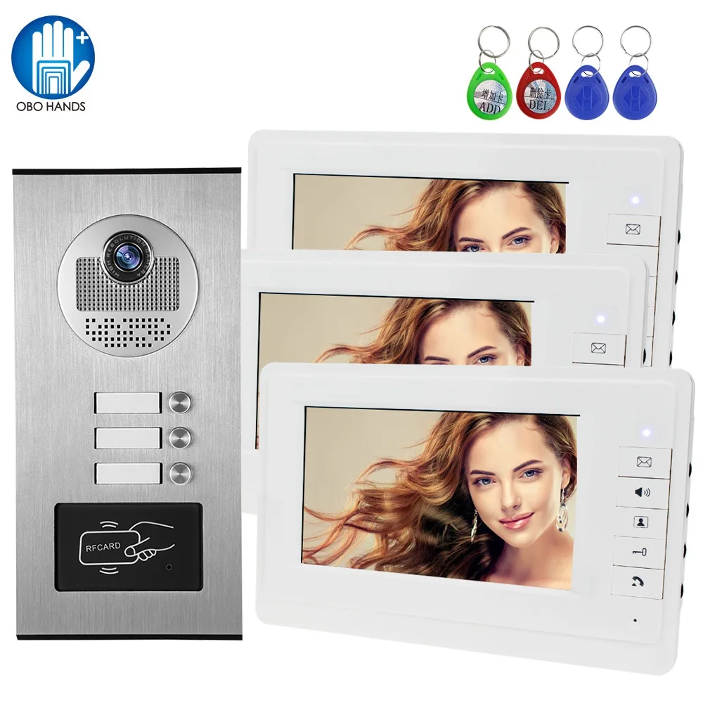 Wired 7\ RFID Video Doorbell Intercom System 2 / 3 / 4 / 6 / 8 Monitors Screen with Outdoor Camera for Multi Apartments Building Wired 7\ RFID Video Doorbell Intercom System 2 / 3 / 4 / 6 / 8 Monitors Screen with Outdoor Camera for Multi Apartments Building