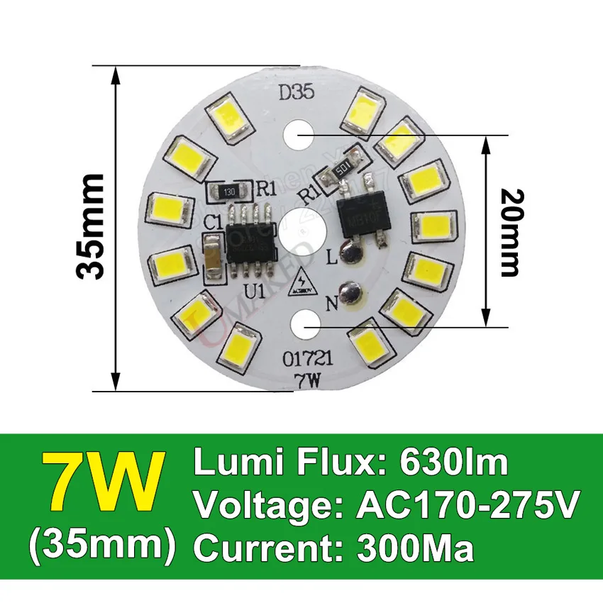 5 Вт 30 мм AC 220 В светодиодный pcb со встроенным IC драйвером для ламповый светильник, WW/W алюминиевая пластина без водителя, светодиодный ламповый светильник - Испускаемый цвет: 7W 35mm