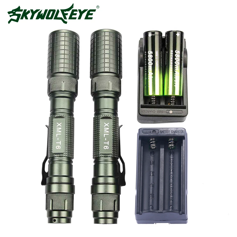 SKYWOLFEYE CREE XML T6 LED FLASHLIGHT TORCH SET 1000 Lumen Tactical 5 Modes Camping Searching