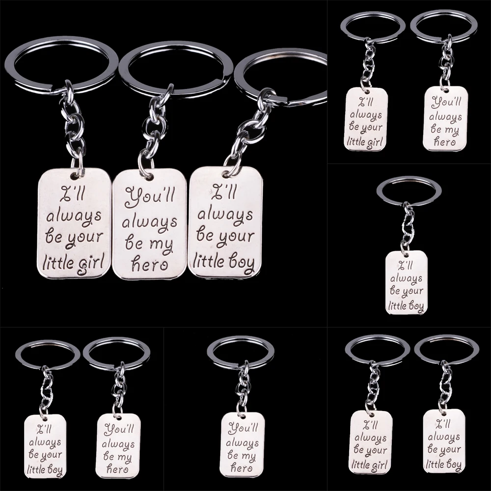 

Fashion Little Girl Boy My Hero Keychain Family Dad Daddy Keyring Father Papa Daughter Son Key Chains Rings Car Bag Keyfob Gifts
