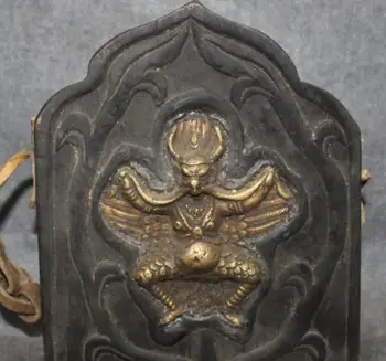 

Tibet Bronze Gilt Winged Garuda Bird Lei Zhen Zi Buddha Wood Thangka Wall Hand