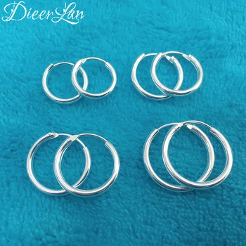 

14 Sizes Bohemian Punk 925 Sterling Silver Buckle Round Circle Earrings For Women Men Mini Small Earrings Girls Gifts
