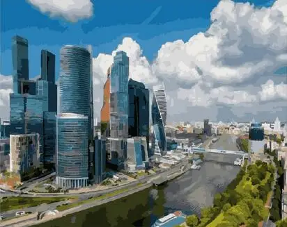 Moskva-city Landscape DIY Digital Painting By Numbers Modern Wall Art Canvas Painting Unique Gift For Home Decor 60x75cm