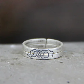 

S925 pure silver carving xiangyun matte silver restoring ancient ways ring Thai men and women lovers with silver rings