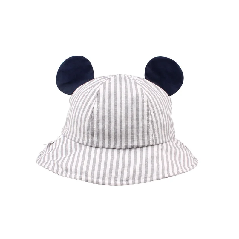 Striped Cartoon Baby Hat Mouse Ears Cute Baby Cap Breathable Wide Brim Baby Boys Hat Summer Lace Up Sun Cap Baby Girls Clothing (6)