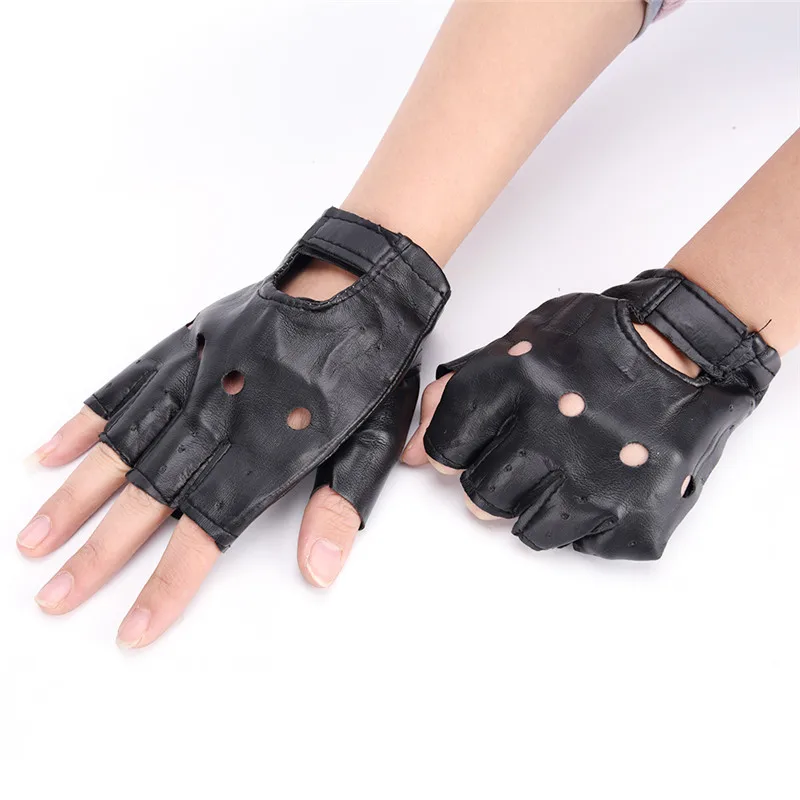 

PU Leather Black Driving Motorcycle Biker Fingerless Gloves Men Women Gloves