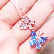 Голубой топаз кулон ожерелье натуральной голубой топаз 925 Серебро кулон Бабочка Стиль 0.5ct* 2 шт., 1ct* 2 шт. Gem#15050413