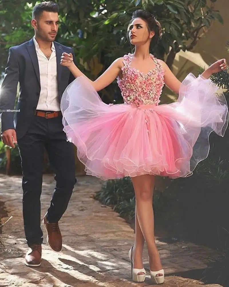 Schöne Rosa Kurze Ballkleider Für Jugendliche 2016 Halter Blume Ballkleid  Partykleid Für Graduation Schnelles Verschiffen|dress mesh|dress usadress  support - AliExpress