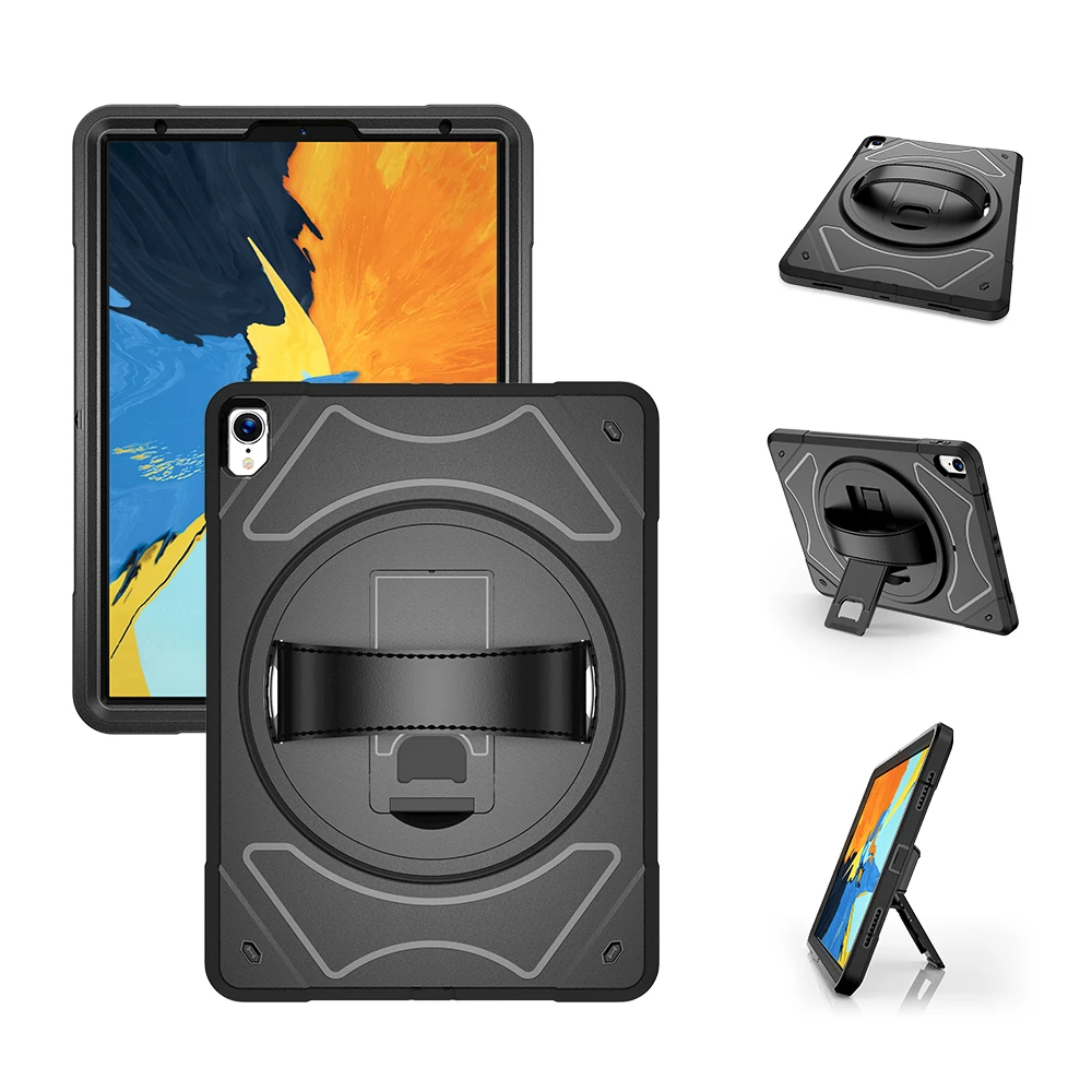 

Miesherk Case for iPad Pro 11 with 360 Degree Rotating Leather Hand Strap and Kickstand, Heavy Duty Shockproof Cover Case Black