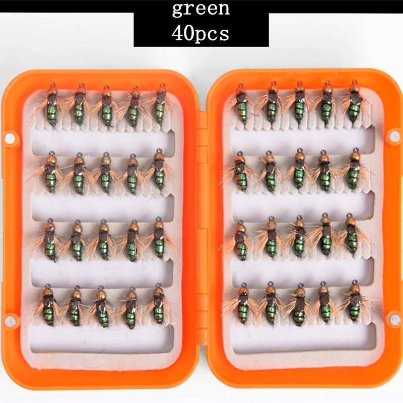 Attractive 40pcs Fly fishing Lure Hooks And box Bee Insects Style Salmon Flies Trout Single Dry Fly Fishing Lakes Fishing Tackle