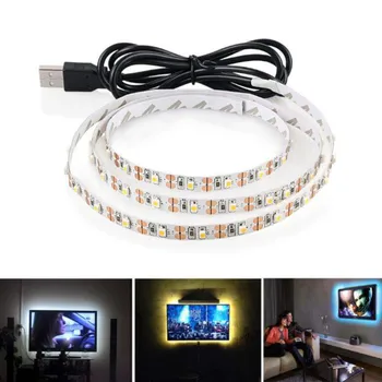 Картинка DC 5 V USB SMD светодиодные полосы 3528 гибкий свет RGB лампы светодиодное освещение ТВ фоновое освещение клейкая лента 50 см 1 м 2 м 3 м 4 м 5 м