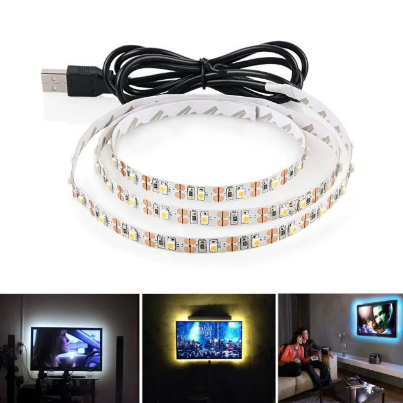 DC 5V USB светодиодный светильник SMD 3528 RGB гибкий ТВ фон клейкая лента 2 м 3 4 5