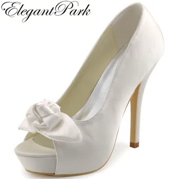 

Elegant Women Evening Party Pumps EP11091-IP Peep Toe Bow Platform 5" high Heel pumps Satin Wedding Bridal Shoes Woman