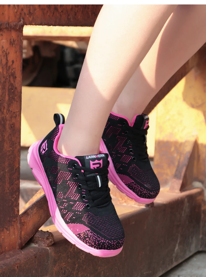 LARNMERN/розовая Женская обувь; уличные рабочие защитные ботинки со стальным носком; нескользящие кроссовки со светоотражающими полосками; защитные ботинки