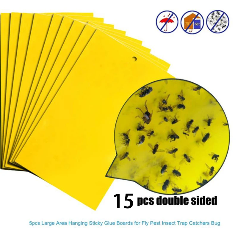 

15pcs Sheets Strong Flies Sticky Traps Bugs Sticky Catching Aphid Insects Pest Killer Outdoor Fly Board Bait Flies Double Traps