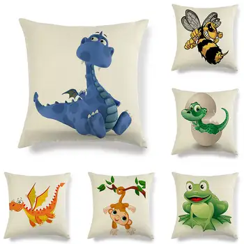 

New cartoon animal dinosaur frog print cotton linen pillowcase children gift room decor pillow cover chair lumbar cushion cover