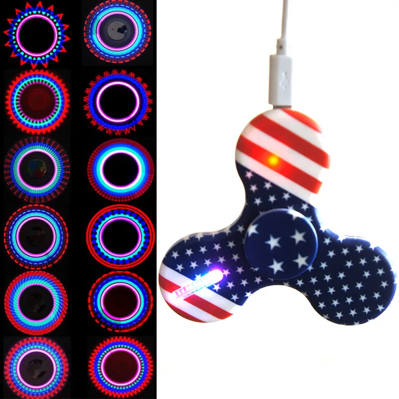 Top Fidget Spinner Fidget toys LED Light Rainbow USB Charge Cool Hand spinner Glow in Dark Finger Spinner LED Lumineux Spiner