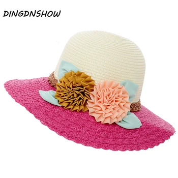 

[DINGDNSHOW] Fashion Sun Hat Adult Summer Hat Women Flower Wide Brim Hat Ladies Straw Hat Beach Panama
