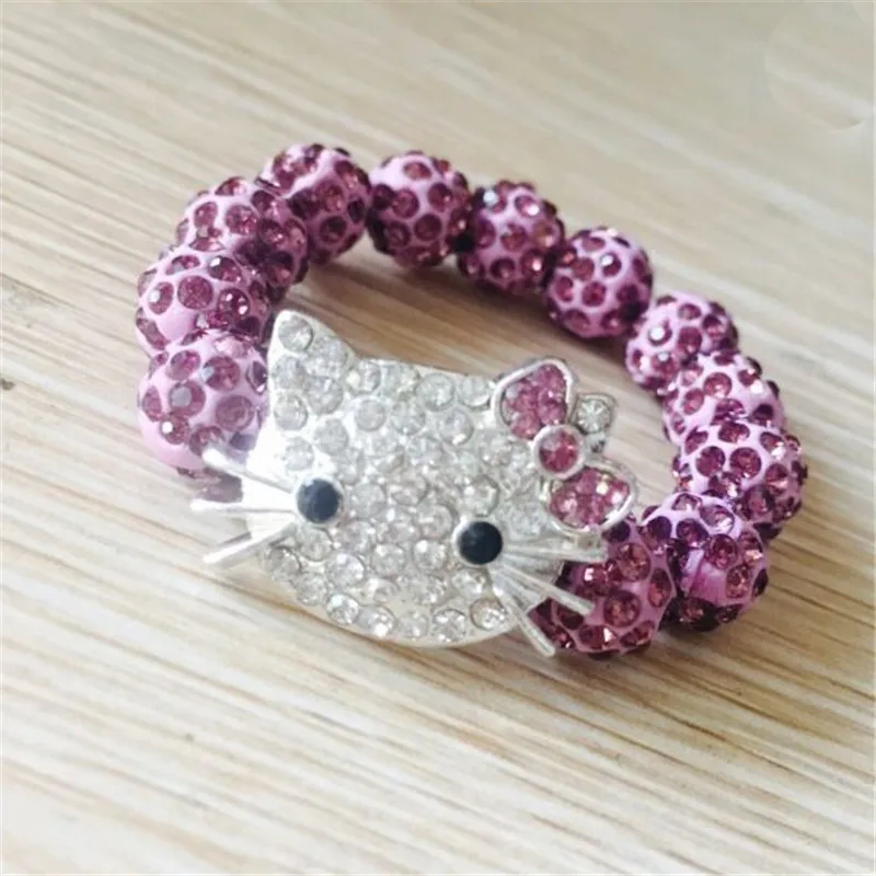 Детские хрустальные браслеты с кошачьей головой для детей, милый браслет Шамбала, браслеты из нитей, браслеты для девочек, ювелирное изделие, подарок - Окраска металла: purple