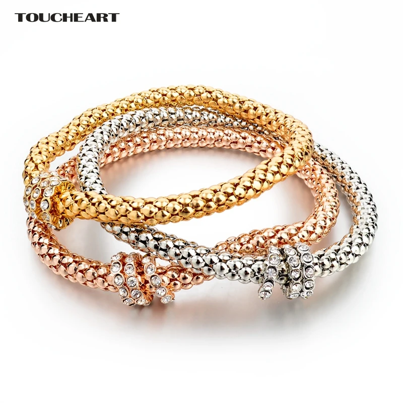 

Fashion 2015 3Pcs Crystal Bracelet With Pendant Gold Filled Bracelets Bangles Silver Jewellery Elastic Charm Chain SBR150178