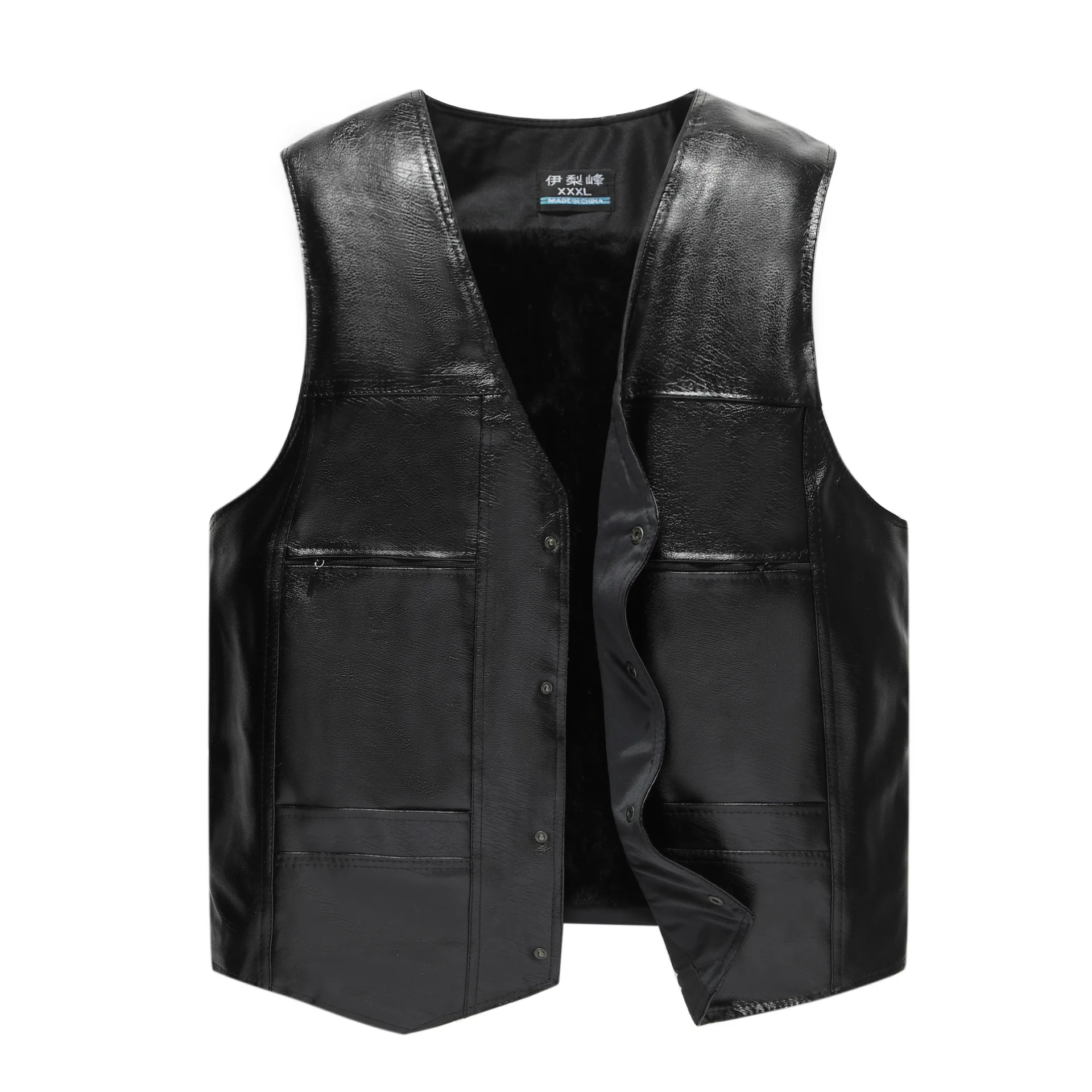 

HOO 2020 more men's PU leather vest fashion v-neck warm vest