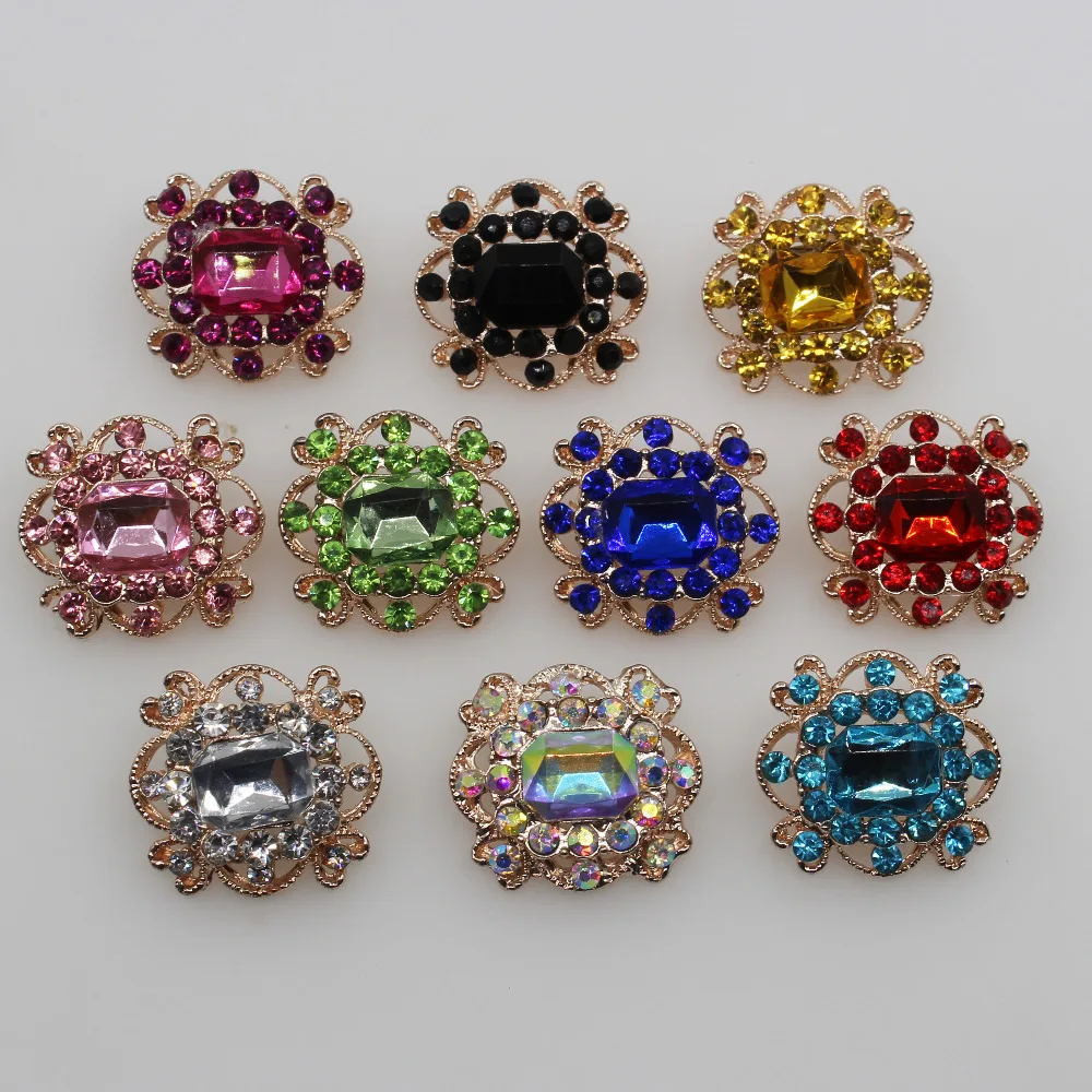 

2018 New Spuare 10pc 21MM Golden base Rhinestone clear crystal Fur coat diamond sewing Clothing buttons DIY Wedding decoration
