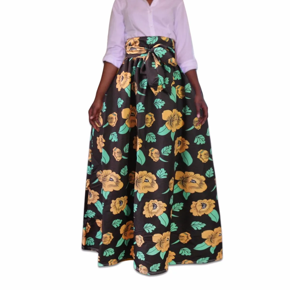 Африканских женщин юбка печатным рисунком большие размеры плиссированная юбка с поясной ремень BM1970