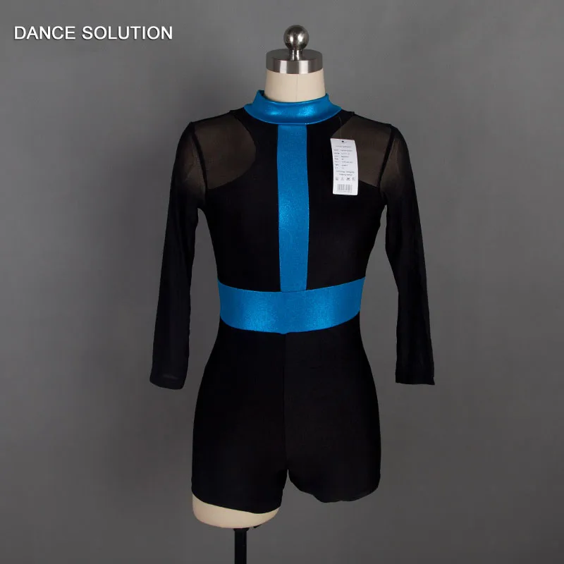 Jazz Dance Costume Black Dancewear Long Sleeve Mesh Hip Hop Clothing for Child Adult Stage