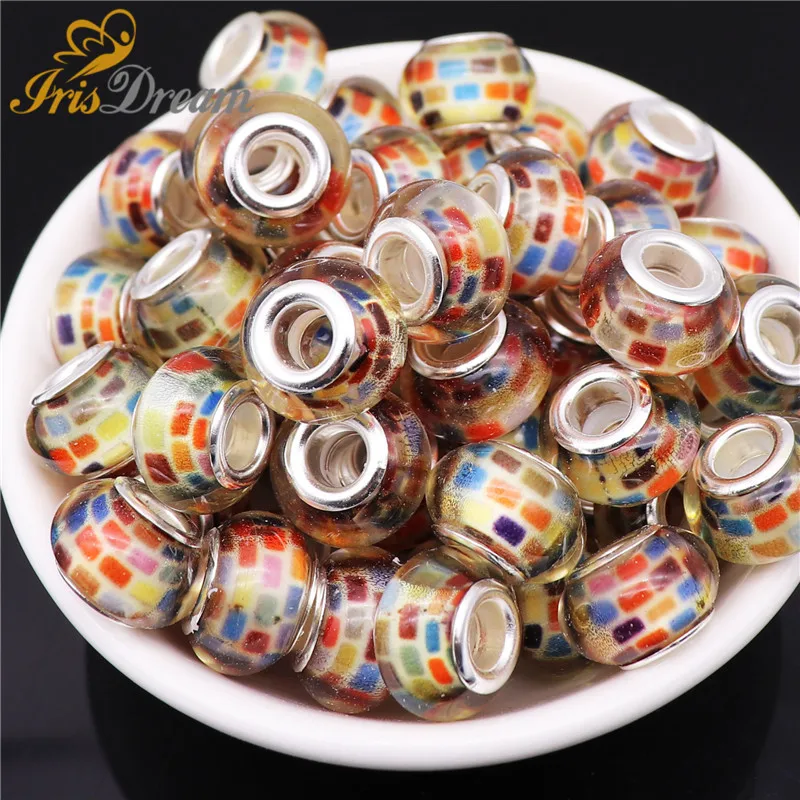 

20Pcs Large Hole European Murano Sapcer Beads Fit Original Pandora Bracelet Snake Chain DIY Necklace Earrings for Jewelry Making
