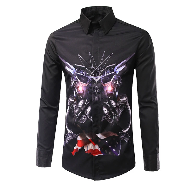 

2017 Autumn new casual men brand clothes Cotton Shirts slim fit fashion Print male long sleeve shirts man blouse Plus Size M-3XL