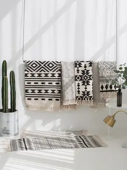 

Kilim black white 100% cotton Living room Carpet geometric Indian Rug stripe Modern Mat contemporary design Bohemia Nordic style