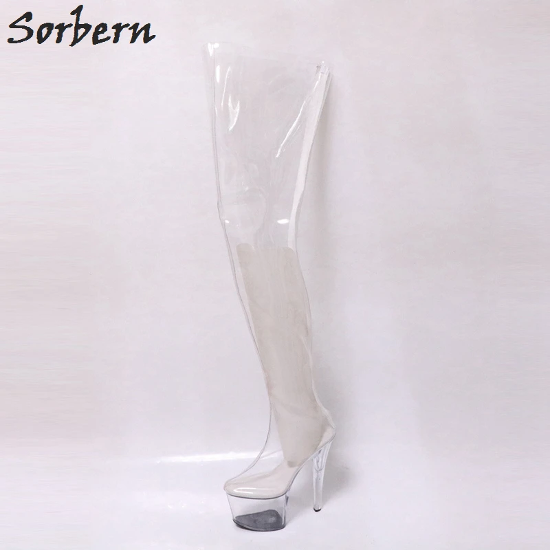 clear plastic thigh high boots