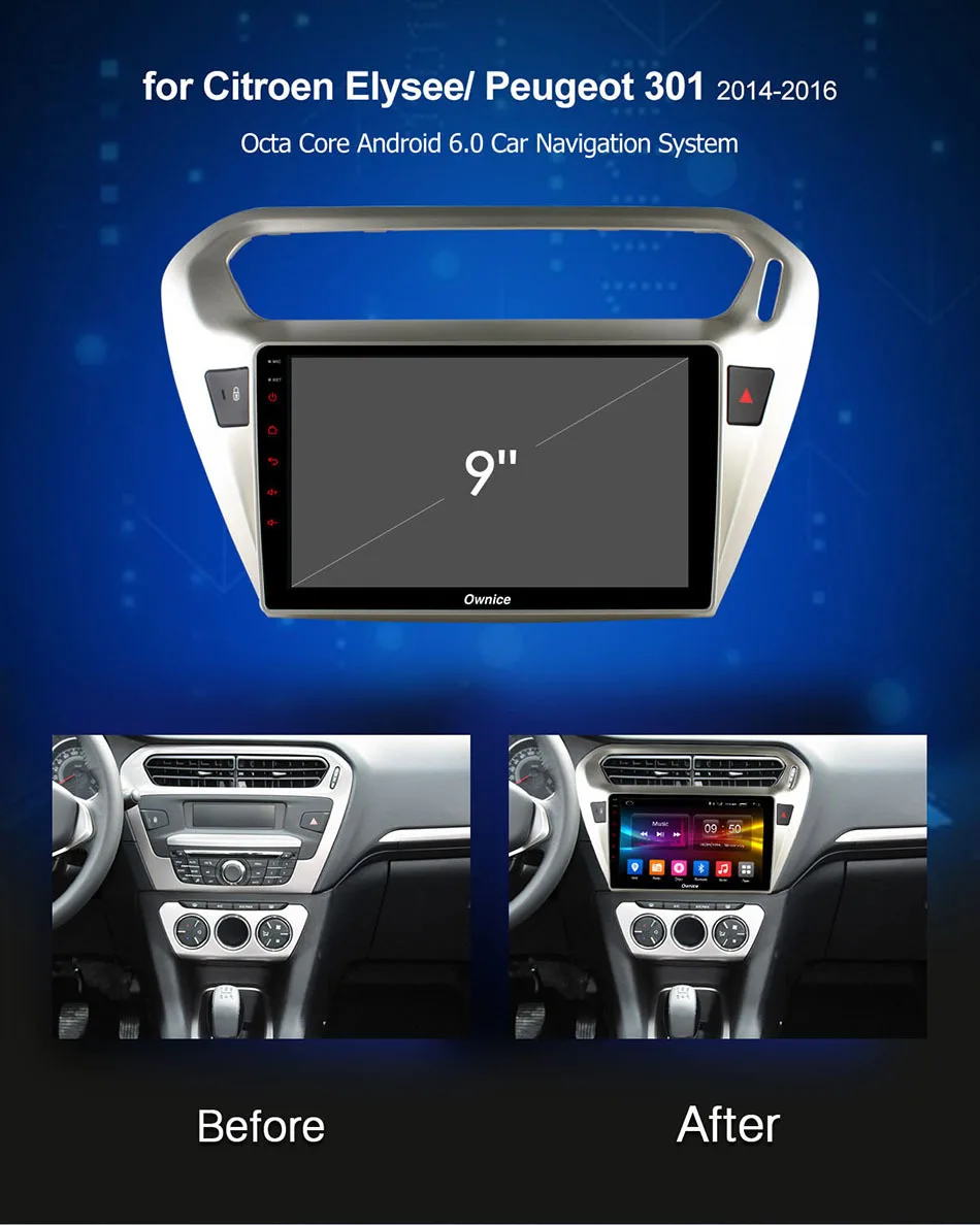 Discount Ownice C500+ G10 Android 8.1 Eight core Car radio Player gps navi for Peugeot 301 Citroen Elysee 2014 2015 2016 2GB RAM 32GB ROM 2