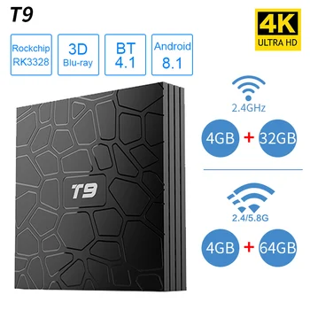 

T9 Smart TV Box Android 8.1 Rockchip RK3328 Quad-Core 1080P H.265 4GB RAM 32GB/64GB ROM 2.4G/5Ghz Dual WIFI TV Box Media player