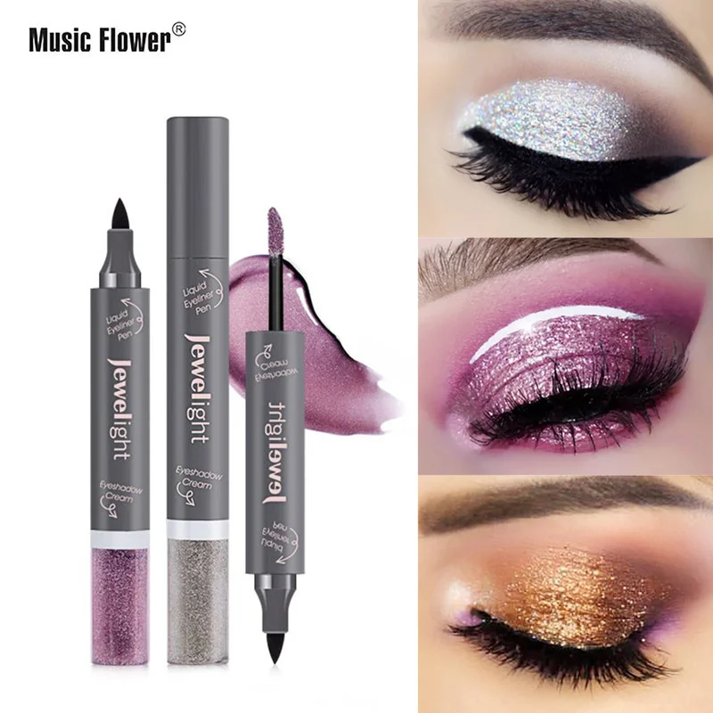 Glitter Eye Shadow Liquid Waterproof Shining Liquid Eye Shadow Double Head Long-lasting Makeup Tools TSLM1