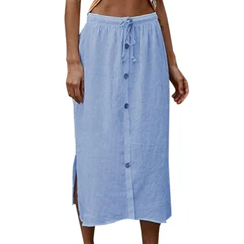 

2019 MAXIORILL New подол Women's Summer Solid Buttons Lace-up Elastic Waist Skirts Wholesale Free shiping T44