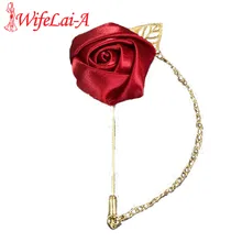 WifeLai-2 шт. крутая золотая цепочка бутоньерка с розочками цветок невесты алмаз свадебный корсаж серебро Кристалл жениха брошки с цветами XH1379Y